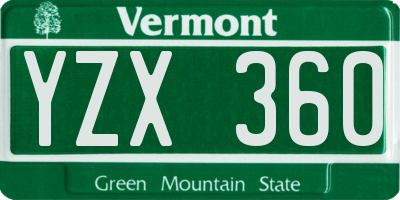 VT license plate YZX360