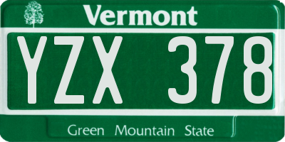 VT license plate YZX378
