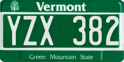 VT license plate YZX382