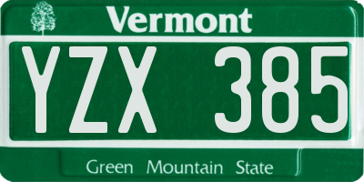 VT license plate YZX385