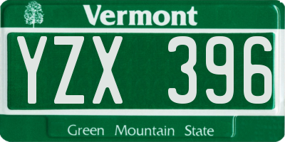 VT license plate YZX396