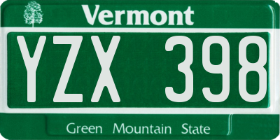 VT license plate YZX398