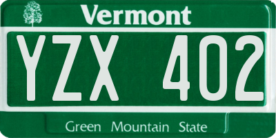 VT license plate YZX402