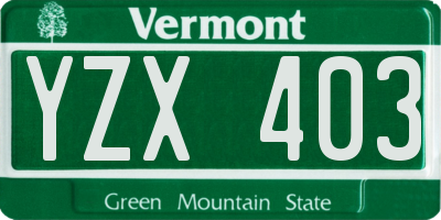 VT license plate YZX403
