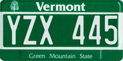 VT license plate YZX445
