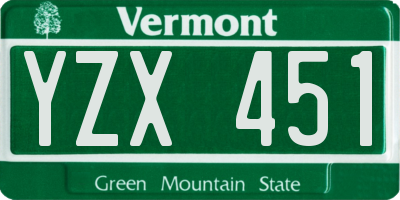 VT license plate YZX451
