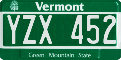 VT license plate YZX452