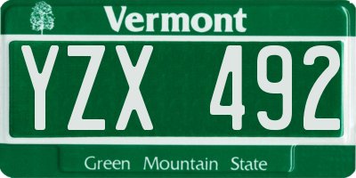 VT license plate YZX492