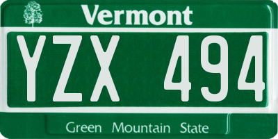 VT license plate YZX494