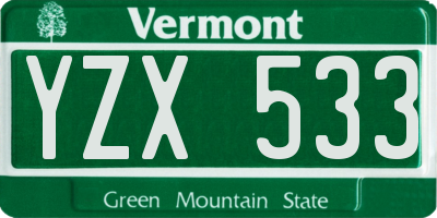 VT license plate YZX533