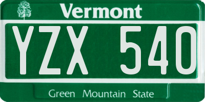 VT license plate YZX540