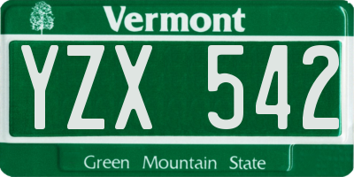 VT license plate YZX542