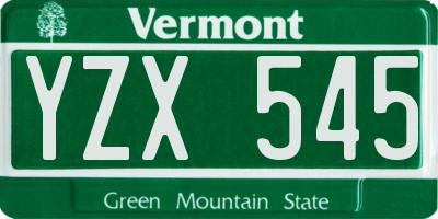 VT license plate YZX545