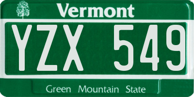 VT license plate YZX549