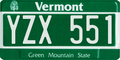 VT license plate YZX551