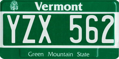 VT license plate YZX562