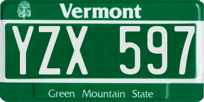 VT license plate YZX597
