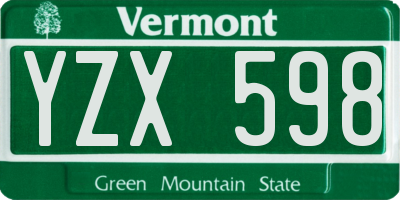 VT license plate YZX598