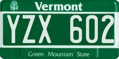 VT license plate YZX602