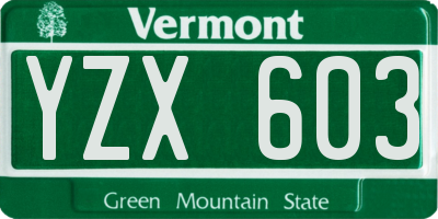 VT license plate YZX603