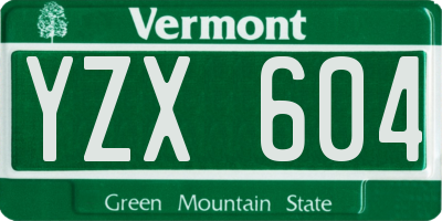 VT license plate YZX604