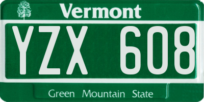 VT license plate YZX608