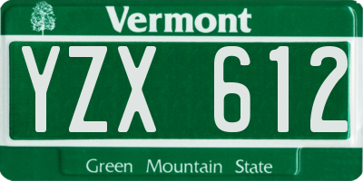 VT license plate YZX612