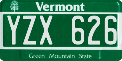 VT license plate YZX626