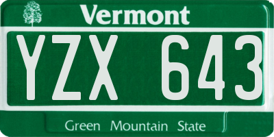 VT license plate YZX643