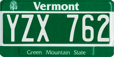 VT license plate YZX762