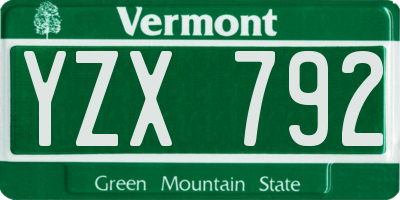 VT license plate YZX792