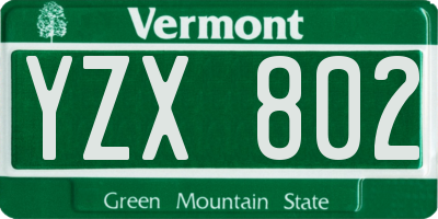VT license plate YZX802