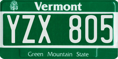 VT license plate YZX805
