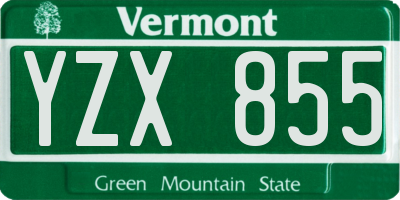 VT license plate YZX855
