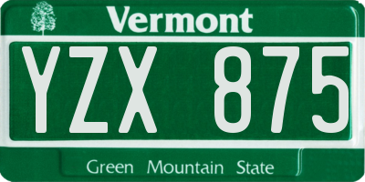 VT license plate YZX875