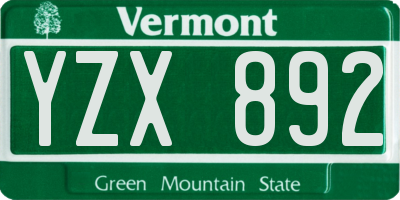 VT license plate YZX892