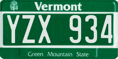 VT license plate YZX934
