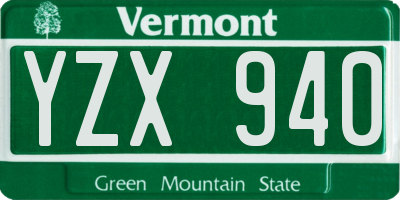 VT license plate YZX940