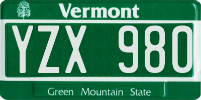 VT license plate YZX980