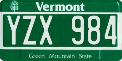 VT license plate YZX984