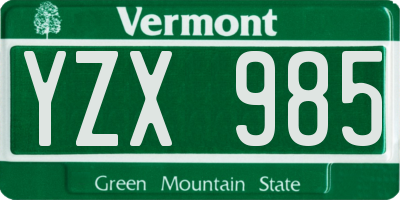 VT license plate YZX985