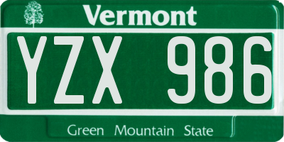 VT license plate YZX986
