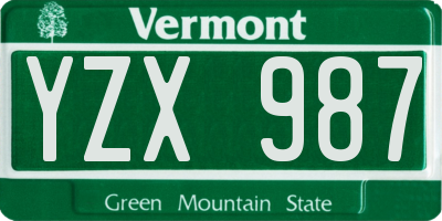 VT license plate YZX987