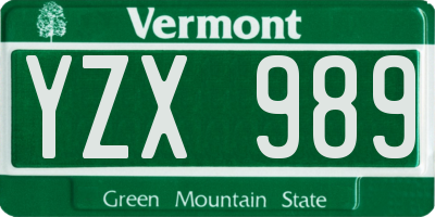 VT license plate YZX989