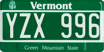 VT license plate YZX996