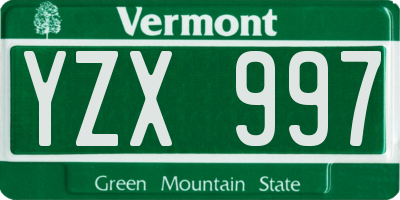 VT license plate YZX997