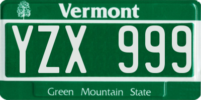 VT license plate YZX999