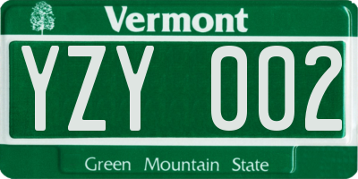 VT license plate YZY002