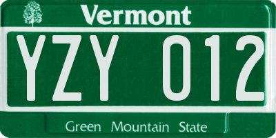 VT license plate YZY012