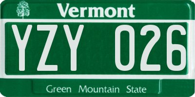 VT license plate YZY026